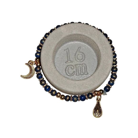 Blue and Gold Charm Beaded Bracelet - Picture 1 of 3